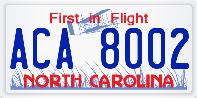 NC license plate ACA8002