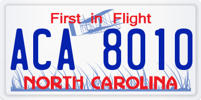 NC license plate ACA8010