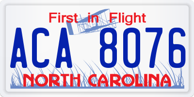 NC license plate ACA8076