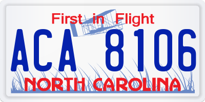 NC license plate ACA8106