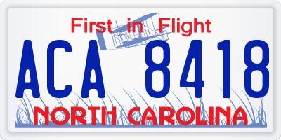 NC license plate ACA8418