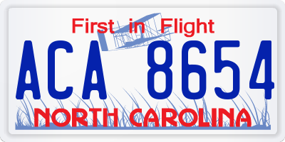NC license plate ACA8654