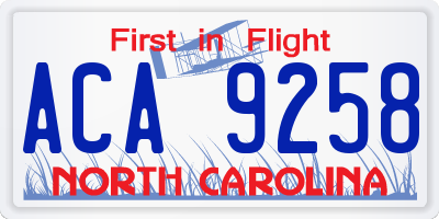 NC license plate ACA9258