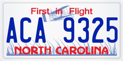 NC license plate ACA9325