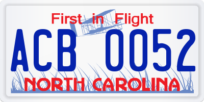 NC license plate ACB0052
