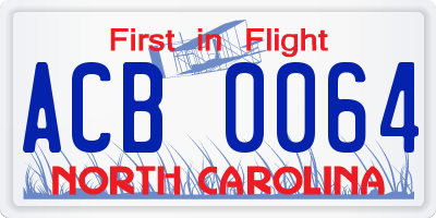 NC license plate ACB0064