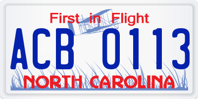 NC license plate ACB0113