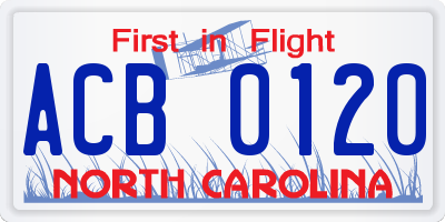 NC license plate ACB0120