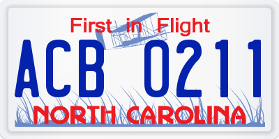 NC license plate ACB0211