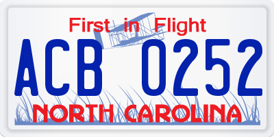 NC license plate ACB0252