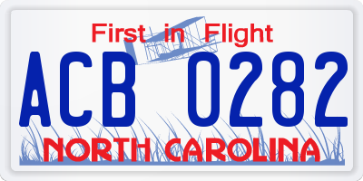 NC license plate ACB0282