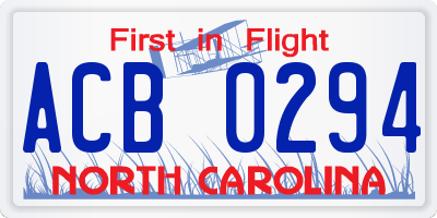 NC license plate ACB0294