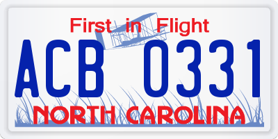 NC license plate ACB0331