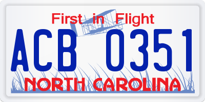 NC license plate ACB0351