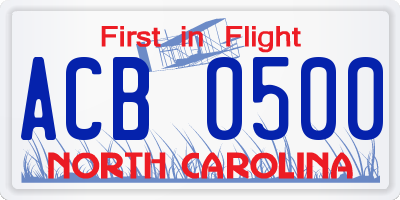 NC license plate ACB0500