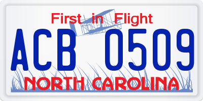 NC license plate ACB0509
