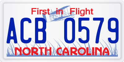 NC license plate ACB0579