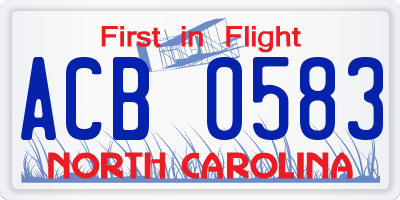 NC license plate ACB0583