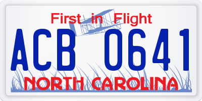 NC license plate ACB0641