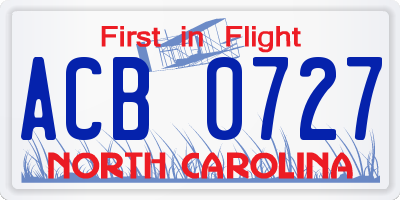 NC license plate ACB0727