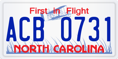 NC license plate ACB0731