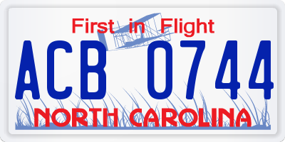 NC license plate ACB0744