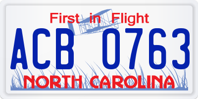 NC license plate ACB0763