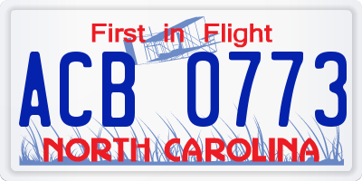 NC license plate ACB0773