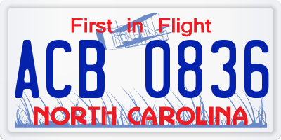 NC license plate ACB0836