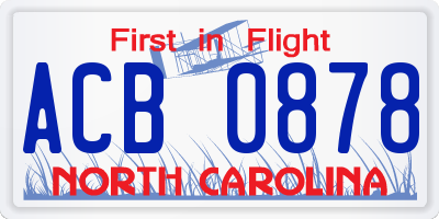 NC license plate ACB0878