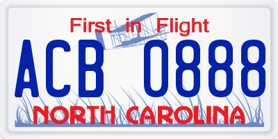 NC license plate ACB0888