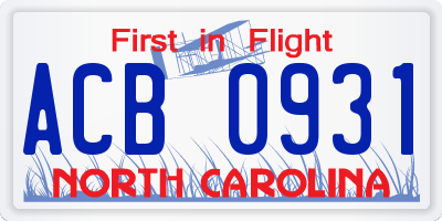 NC license plate ACB0931