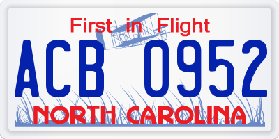 NC license plate ACB0952