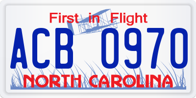 NC license plate ACB0970