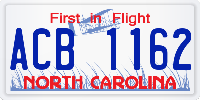 NC license plate ACB1162