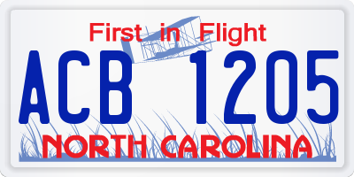 NC license plate ACB1205