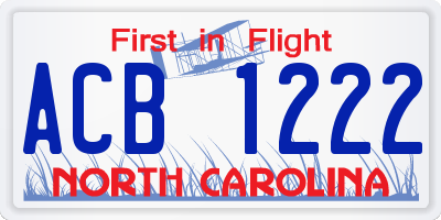 NC license plate ACB1222