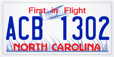 NC license plate ACB1302