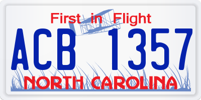 NC license plate ACB1357