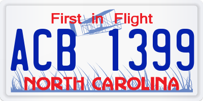NC license plate ACB1399