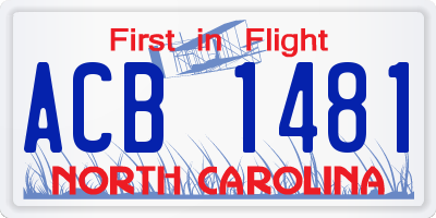 NC license plate ACB1481