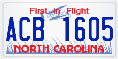 NC license plate ACB1605