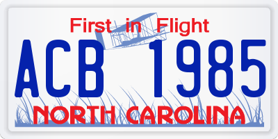 NC license plate ACB1985