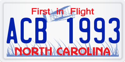 NC license plate ACB1993
