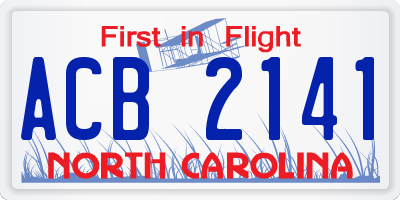 NC license plate ACB2141