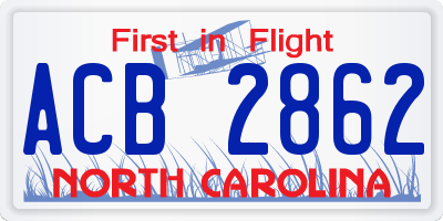 NC license plate ACB2862