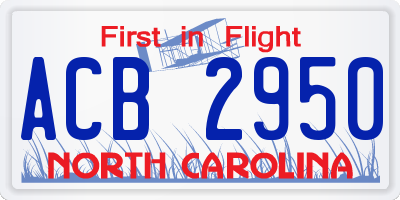 NC license plate ACB2950
