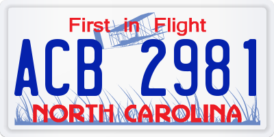 NC license plate ACB2981