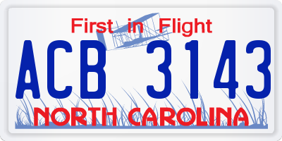 NC license plate ACB3143