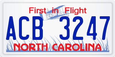 NC license plate ACB3247